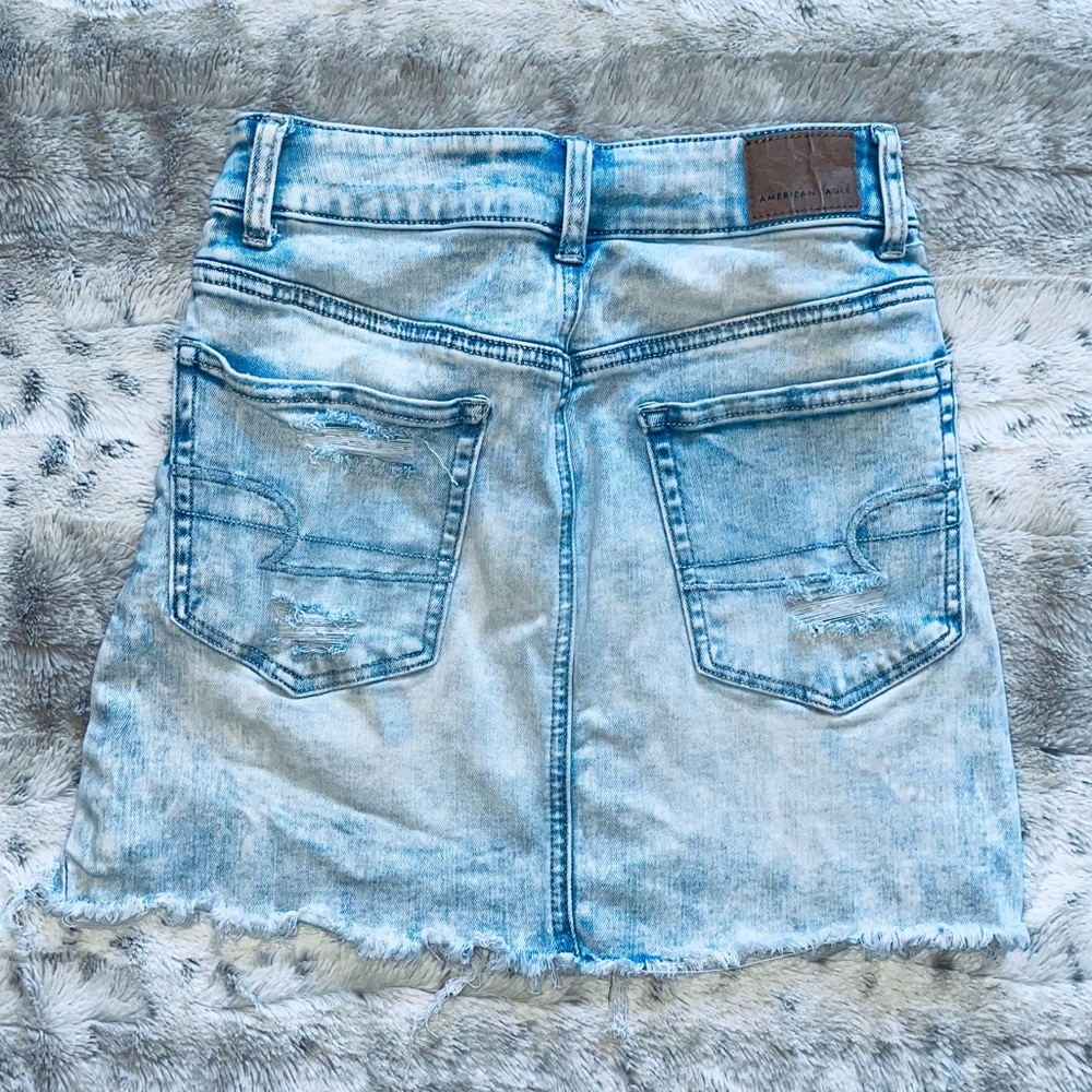 AE Denim Mini Skirt High Waisted Frayed Size 0 Long AEO Jean Skirt 0L - Picture 3 of 7
